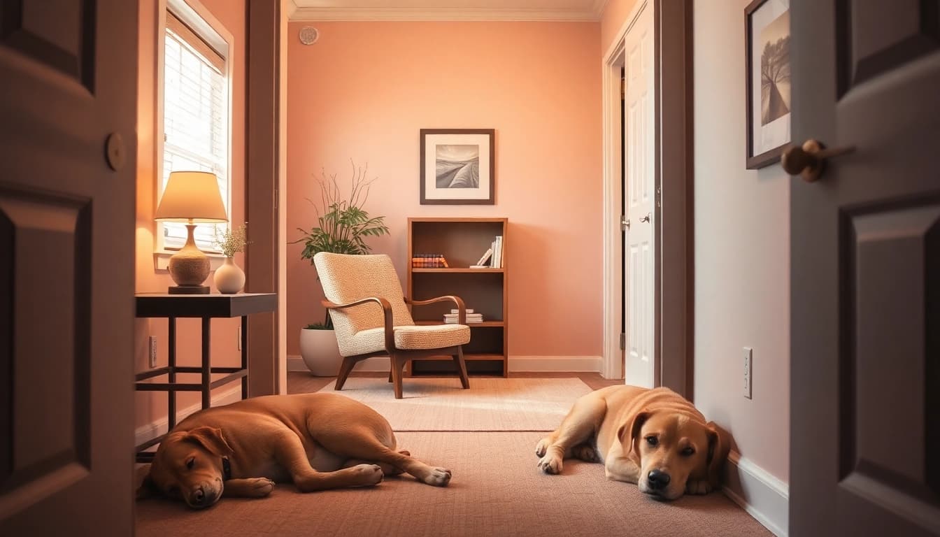Anxiety treatment Sydney in a calming therapy room with a therapy dog enhancing emotional support.
