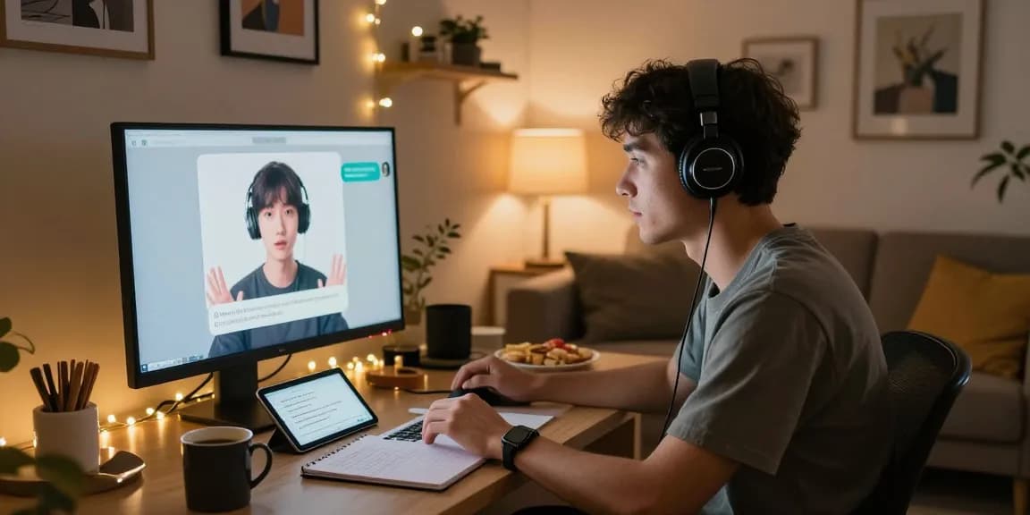 Engaging in NSFW AI chat in a cozy home office, highlighting personal interaction with technology.
