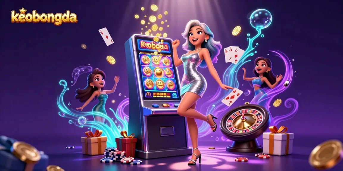 Experience the excitement of keobongda with vibrant casino illustrations showcasing thrilling gaming elements and celebratory emotions.