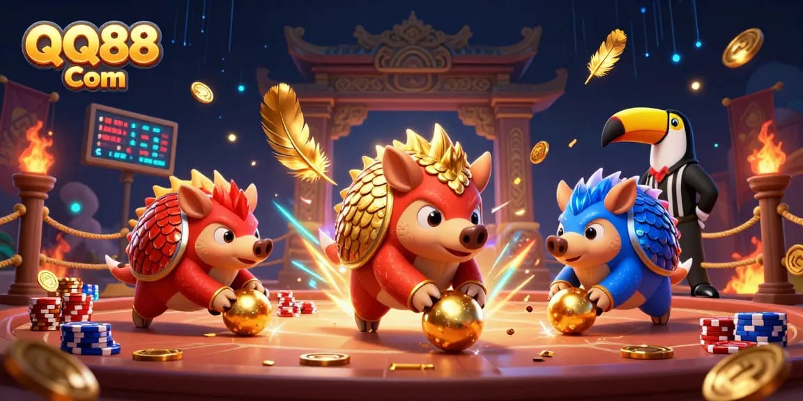 Engage with QQ88 Com as rival pangolins compete in a dynamic casino showdown with stunning visuals.