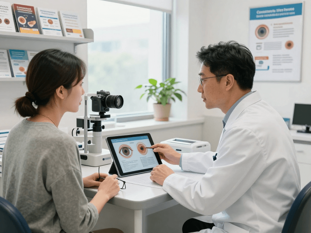 Consultation on diabetic retinopathy treatment in a bright clinic