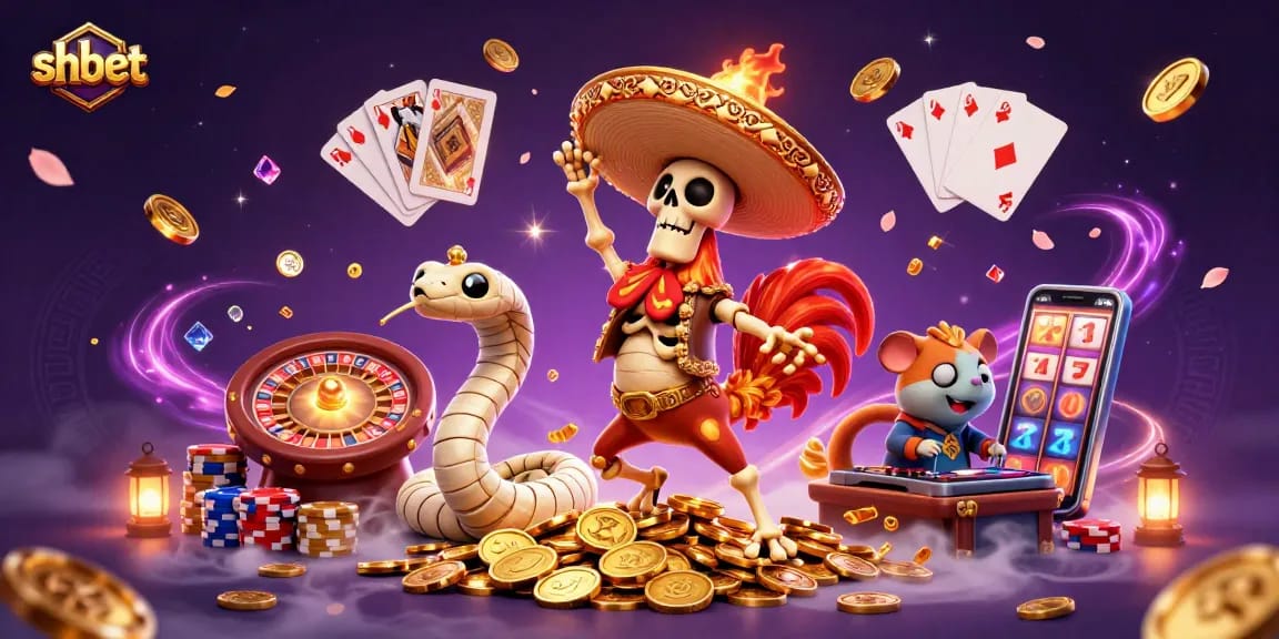 Engage with shbet's exciting casino world, featuring vibrant scenes of gaming action and colorful characters.