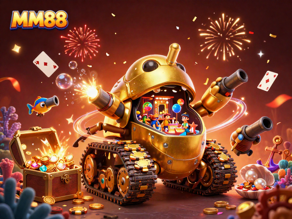 Experience luxury gambling with MM88's vibrant casino-themed illustration, showcasing fun and excitement.