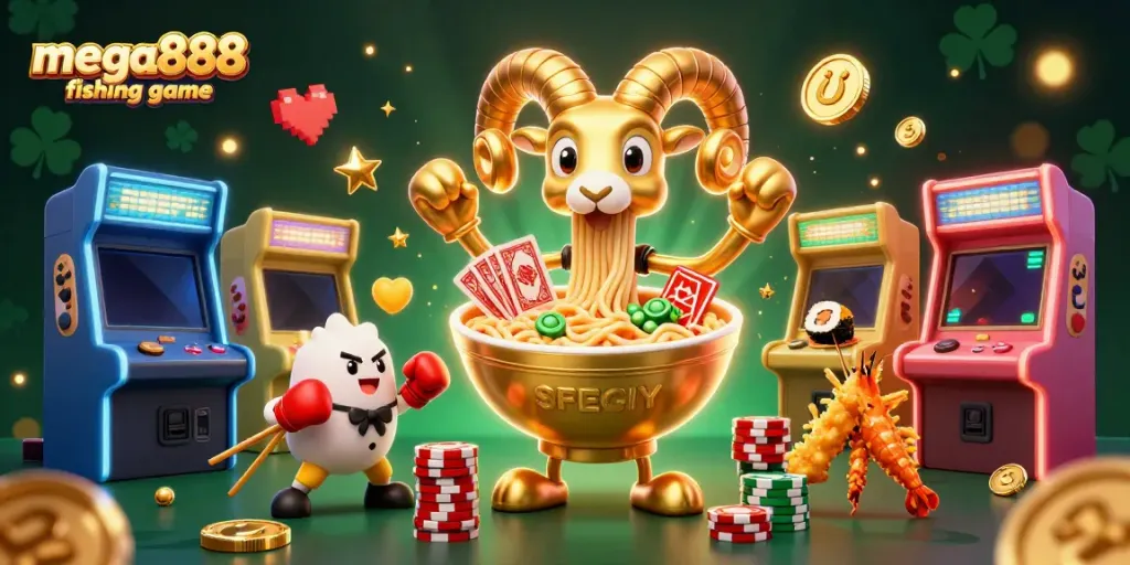 Experience the excitement of the mega888 fishing game with vibrant characters and dazzling casino elements.