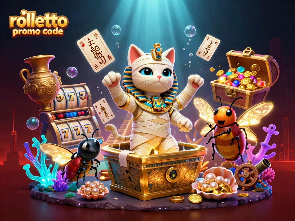 Engage with the rolletto promo code for top bonuses in this vibrant casino-themed scene.