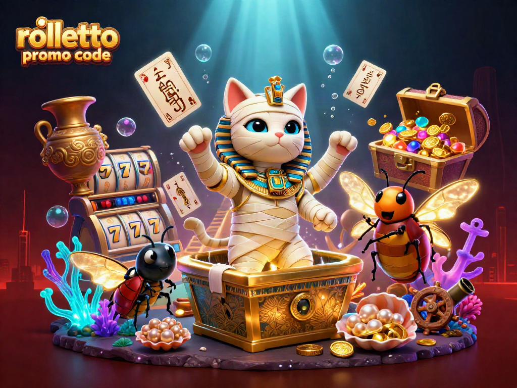 Engage with the rolletto promo code for top bonuses in this vibrant casino-themed scene.