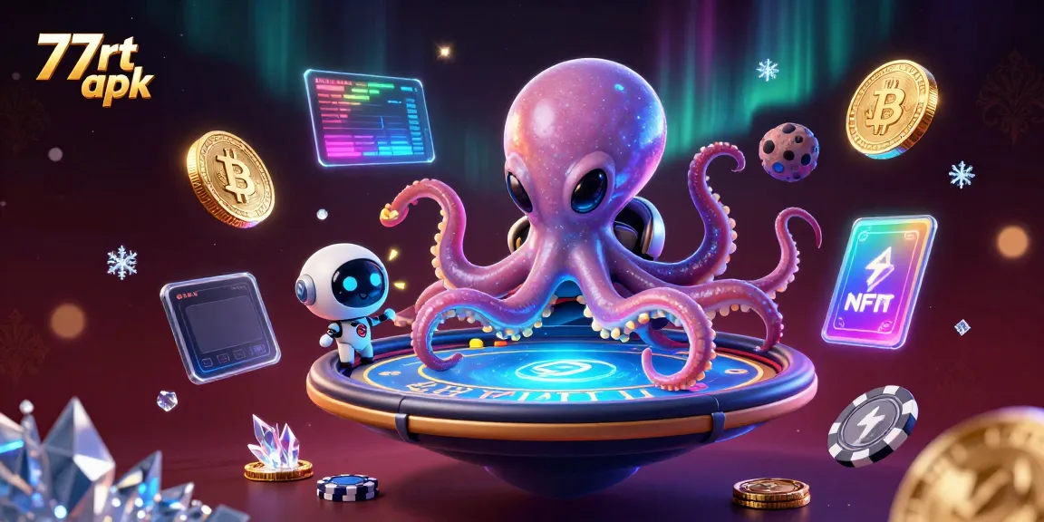 Experience the engaging 77rt apk with a vibrant alien octopus playing poker in space.