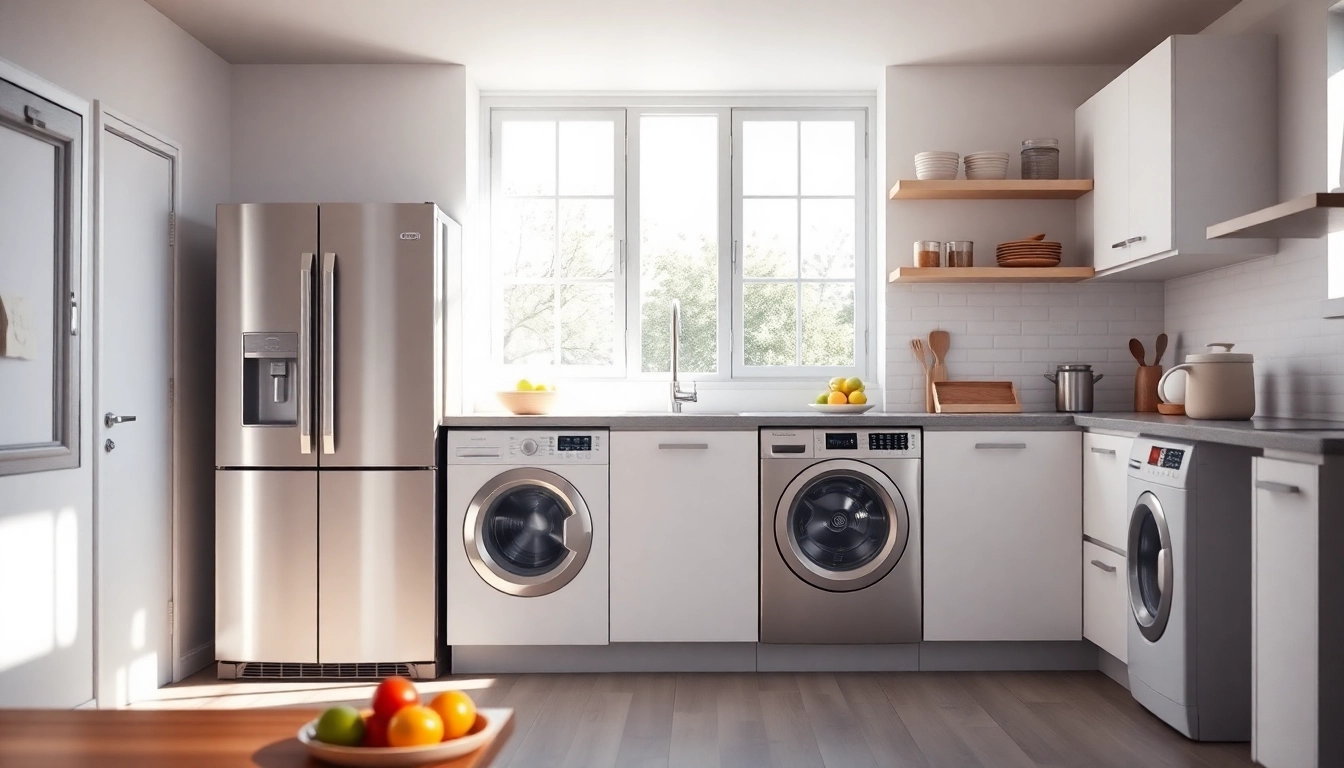 Explore бяла техника appliances in a modern kitchen, featuring sleek designs and a bright ambiance.
