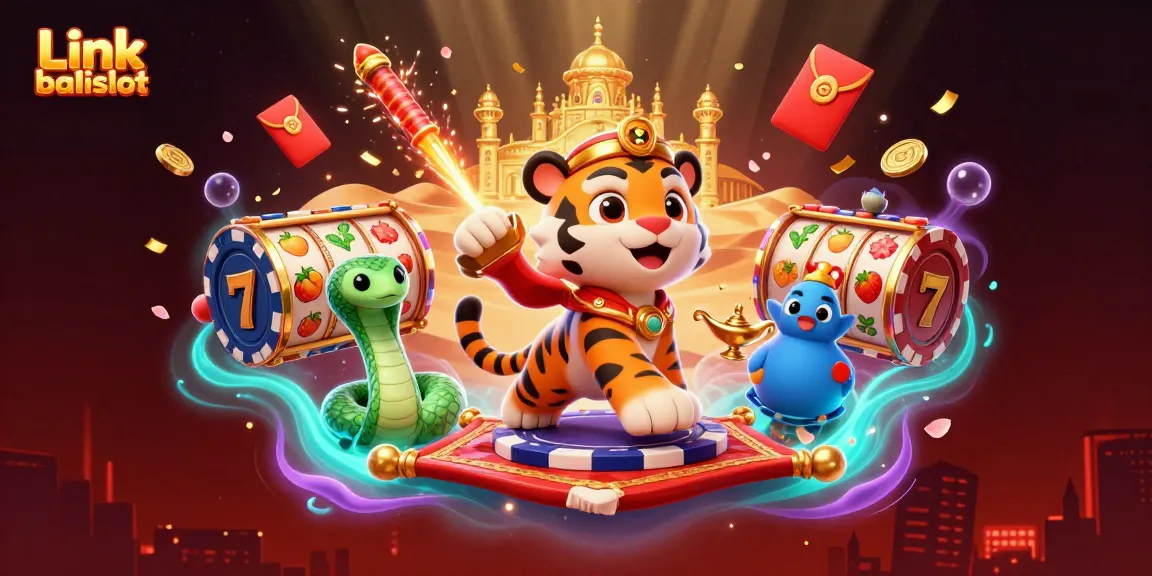 Experience the thrill of winning with Link balislot, showcasing a vibrant 3D casino scene filled with lucky symbols.