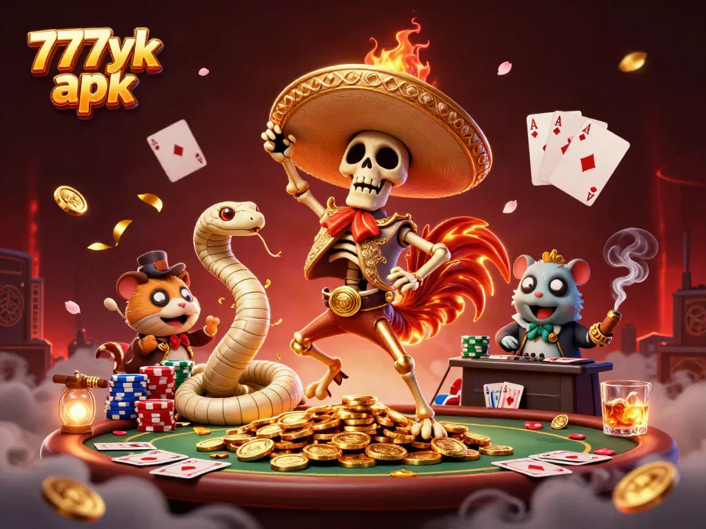 Engage in thrilling gameplay with vibrant 777yk apk characters surrounded by casino elements and dynamic visuals.