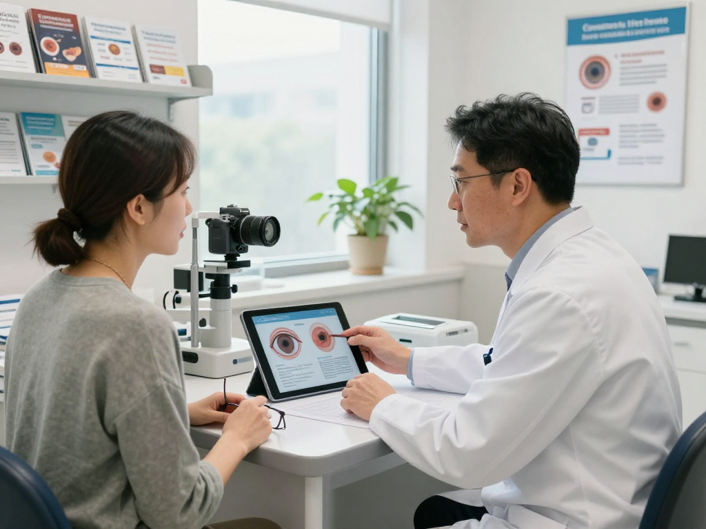 Consultation on diabetic retinopathy treatment in a bright clinic