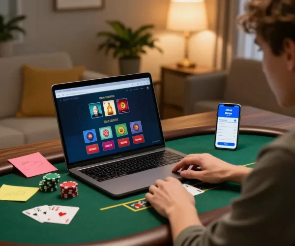 Player engaging in online gambling on 123win platform with focused expression and colorful betting notes.